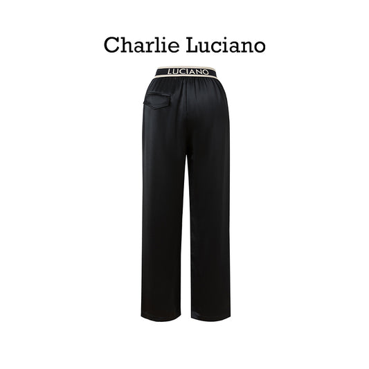 Charlie Luciano's flowing acetate pants with wide legs for slimming women's slim fit high waisted straight leg pants