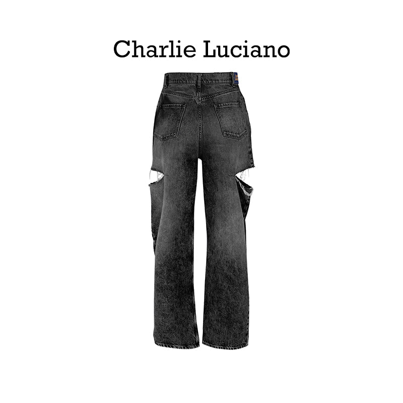 Charlie Luciano ripped pants 2025CL long pants trendy casual jeans for women
