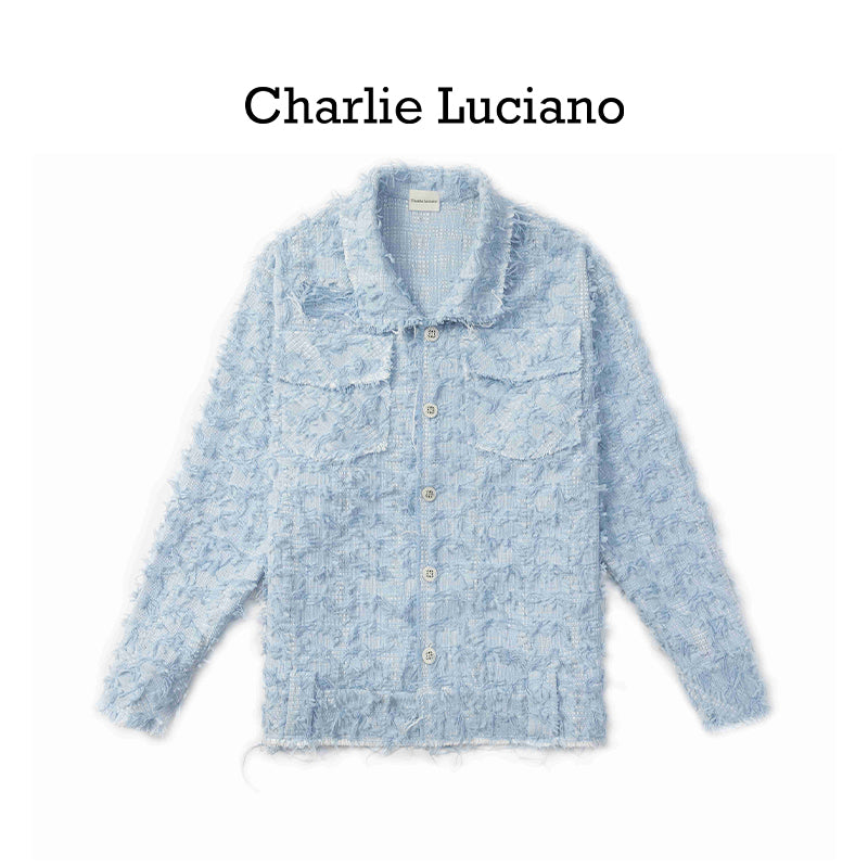 Charlie Luciano blue distressed style shirt cl jacket trendy brand top