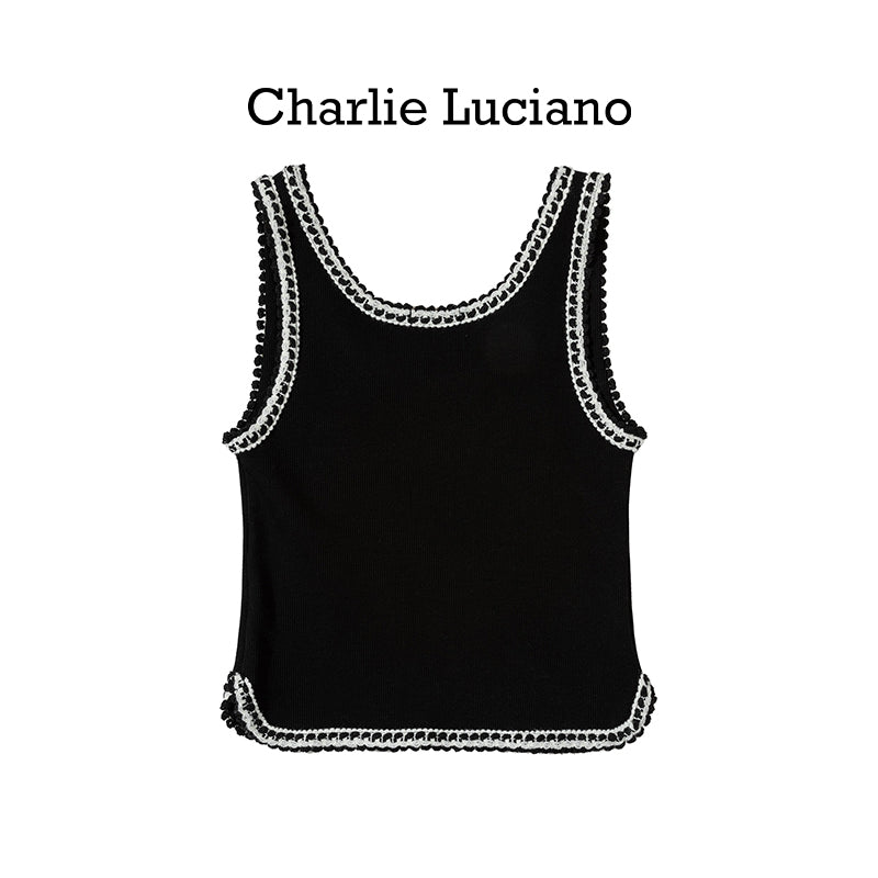 Charlie Luciano's new sleeveless interior comfortable sports logo printed vest for women's spring and summer outerwear