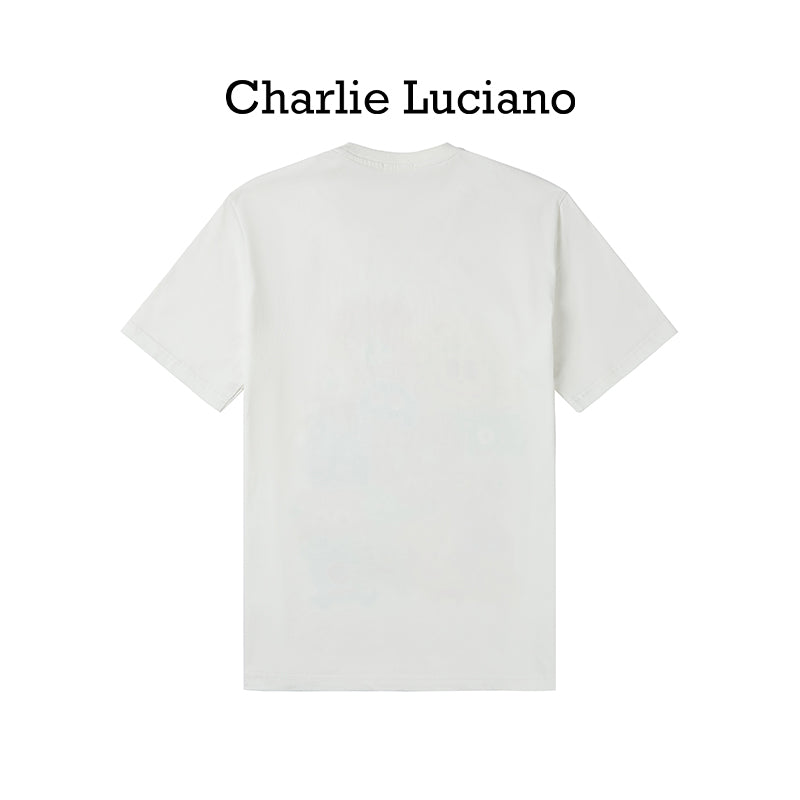 Charlie Luciano Cute Graffiti Printed T-shirt Loose Men's and Women's Short sleeved Top