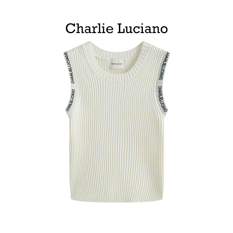 Charlie Luciano shoulder strap jacquard knit vest base sleeveless top
