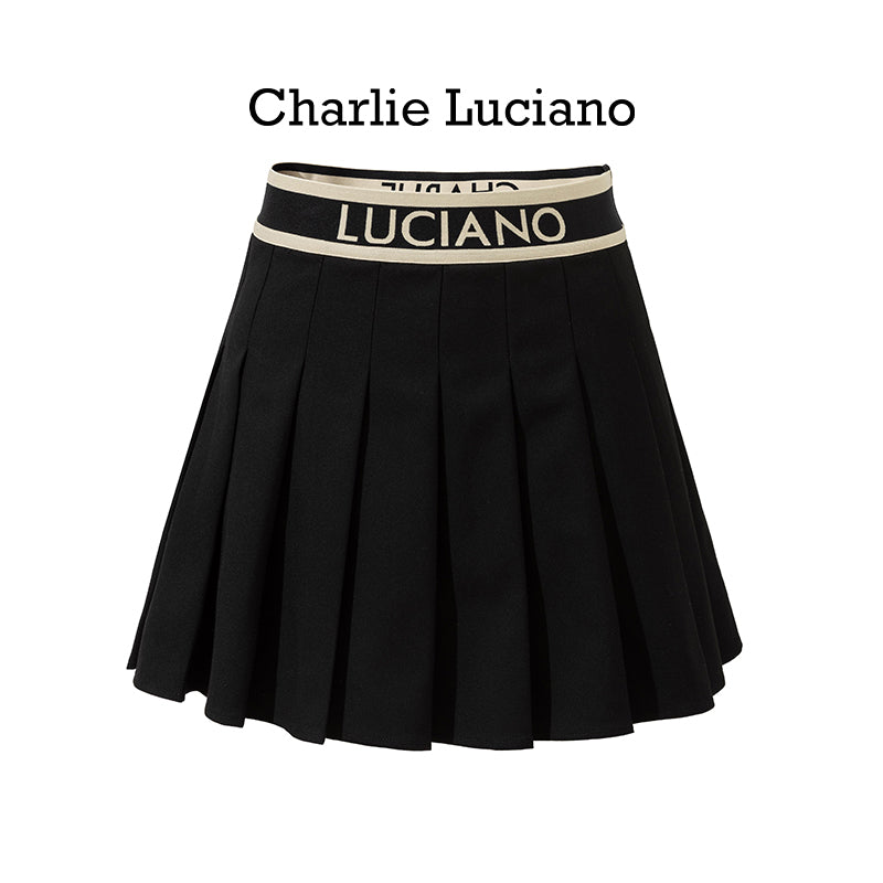 Charlie Luciano college style high waisted pleated skirt for women in spring and summer 2025, A-line slimming ribbon short skirt