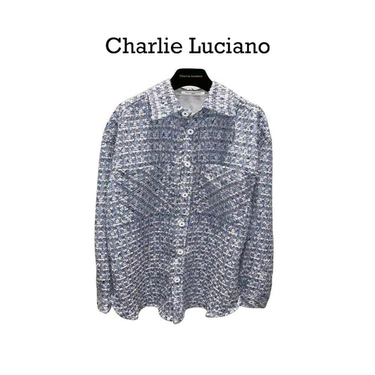 Charlie Luciano Trendy Brand Shirt 2025 Spring and Autumn New Coat Couple's Purple White
