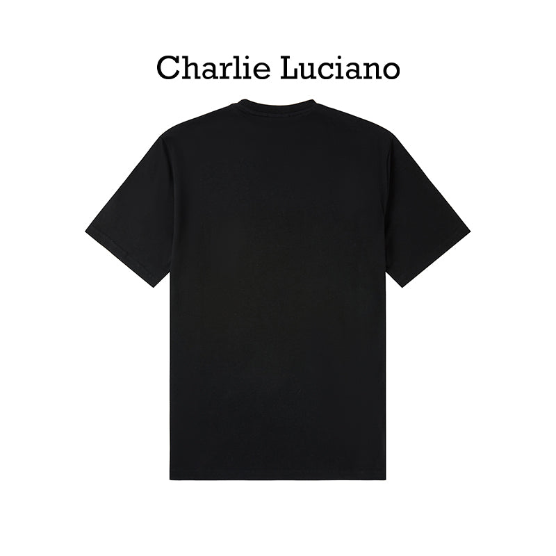 Charlie Luciano Cute Graffiti Printed T-shirt Loose Men's and Women's Short sleeved Top