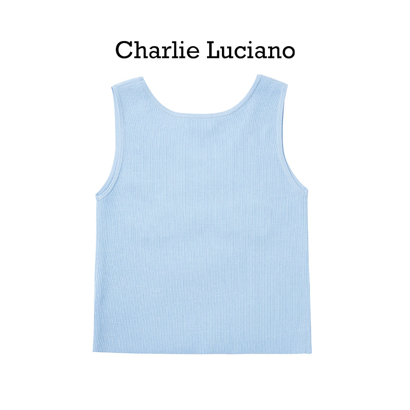 Charlie Luciano Jacquard Knitted Logo Sleeveless Tank Top