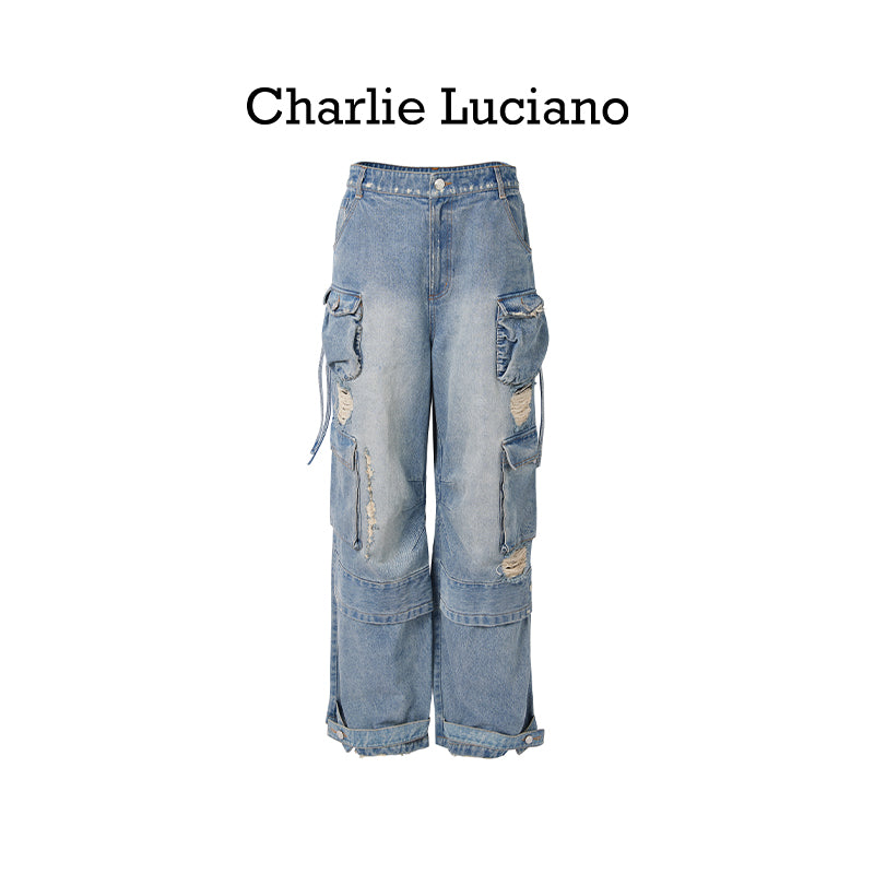 Charlie Luciano Spring/Summer Casual Work Pants for Men and Women, Multi Pocket Jeans, Trendy
