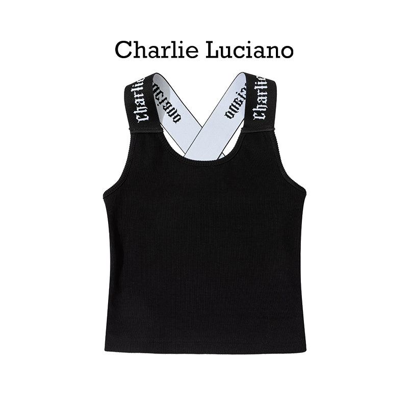 Charlie Luciano Shoulder Strap Short Tank Top 2025 Summer New Cross Back Strap