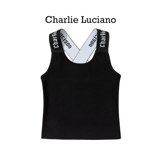 Charlie Luciano Shoulder Strap Short Tank Top 2025 Summer New Cross Back Strap