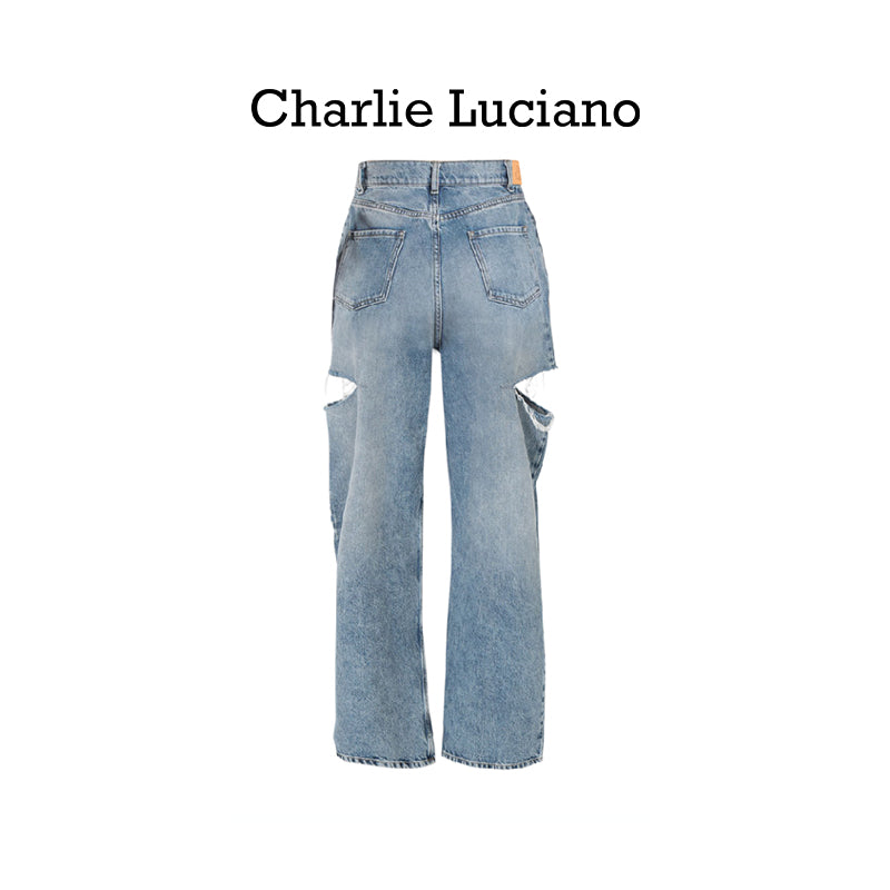 Charlie Luciano ripped pants 2025CL long pants trendy casual jeans for women