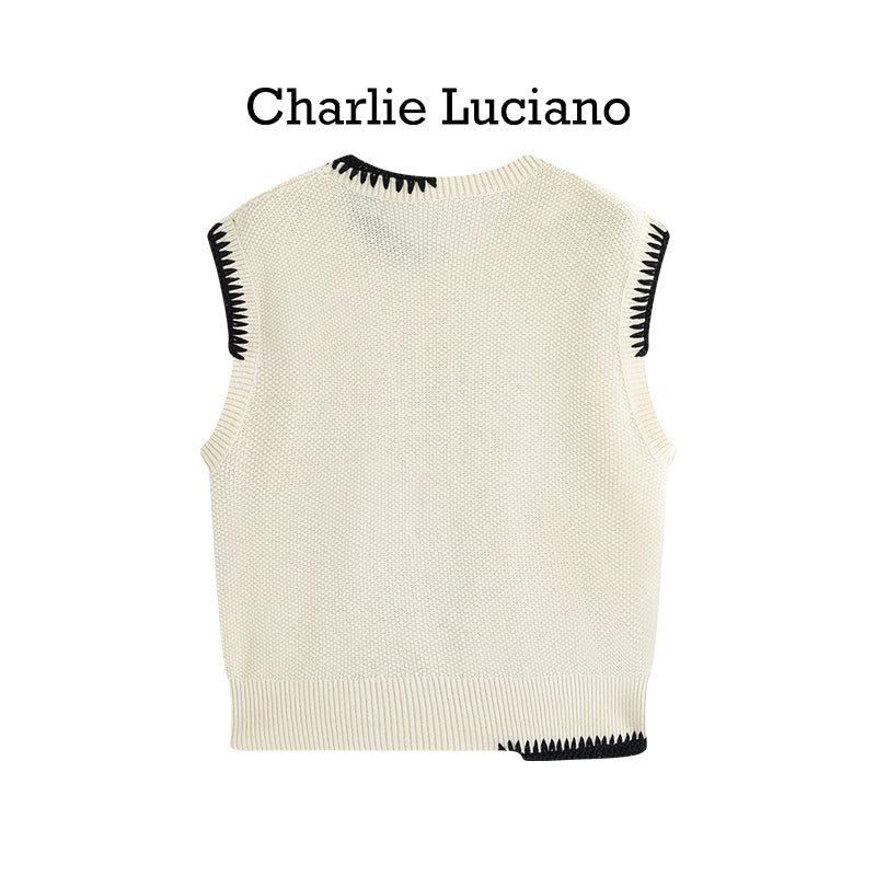 Charlie Luciano logo contrasting lock edge vest sleeveless loose top