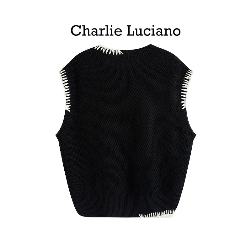 Charlie Luciano logo contrasting lock edge vest sleeveless loose top