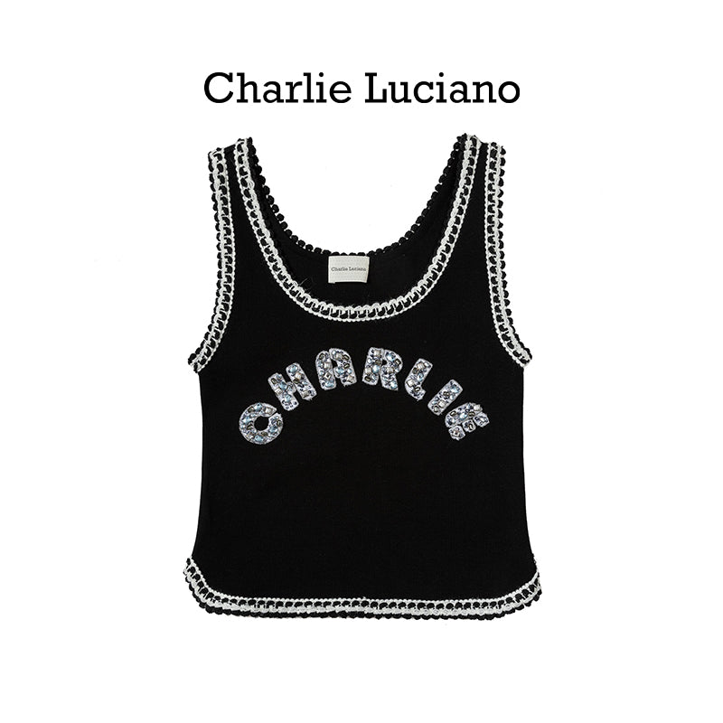 Charlie Luciano's new sleeveless interior comfortable sports logo printed vest for women's spring and summer outerwear