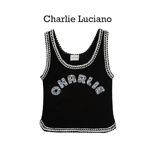 Charlie Luciano's new sleeveless interior comfortable sports logo printed vest for women's spring and summer outerwear