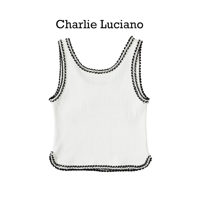 Charlie Luciano's new sleeveless interior comfortable sports logo printed vest for women's spring and summer outerwear