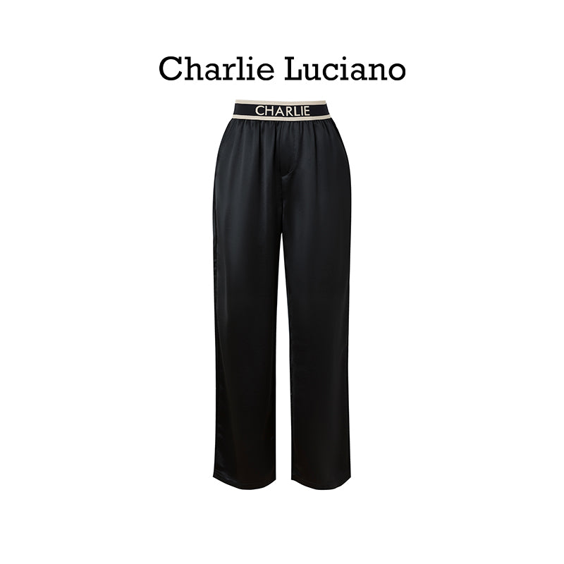 Charlie Luciano's flowing acetate pants with wide legs for slimming women's slim fit high waisted straight leg pants