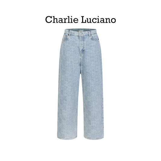 Charlie Luciano checkerboard wide leg pants trendy brand loose slimming casual versatile couple denim pants