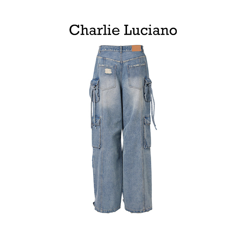 Charlie Luciano Spring/Summer Casual Work Pants for Men and Women, Multi Pocket Jeans, Trendy