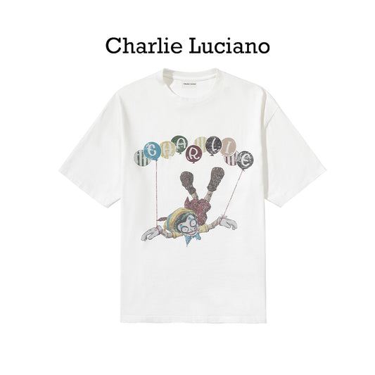 Charlie Luciano balloon distressed T-shirt retro short sleeved top