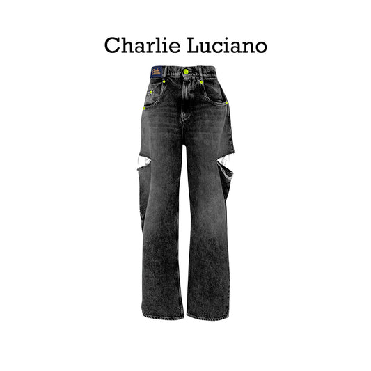 Charlie Luciano ripped pants 2025CL long pants trendy casual jeans for women