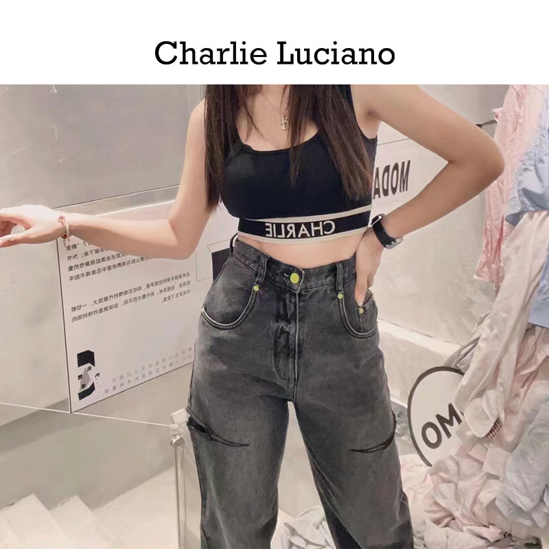 Charlie Luciano ripped pants 2025CL long pants trendy casual jeans for women