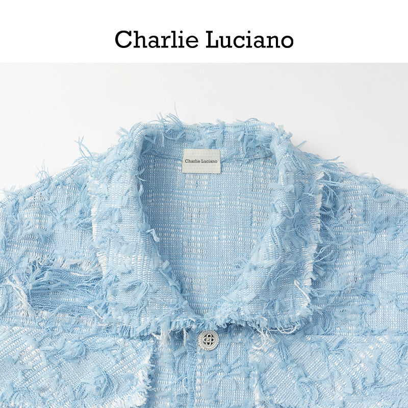 Charlie Luciano blue distressed style shirt cl jacket trendy brand top