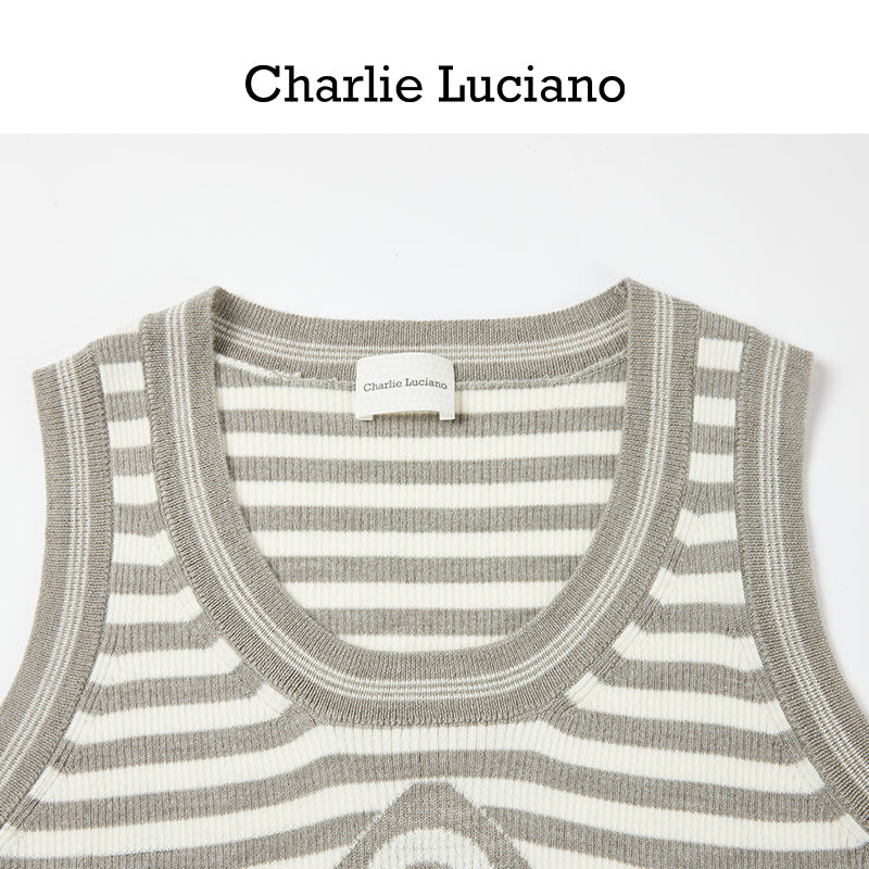 Charlie Luciano striped jacquard knitted sleeveless vest, summer new trendy brand top for women