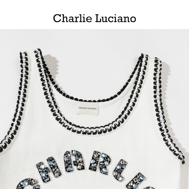 Charlie Luciano's new sleeveless interior comfortable sports logo printed vest for women's spring and summer outerwear