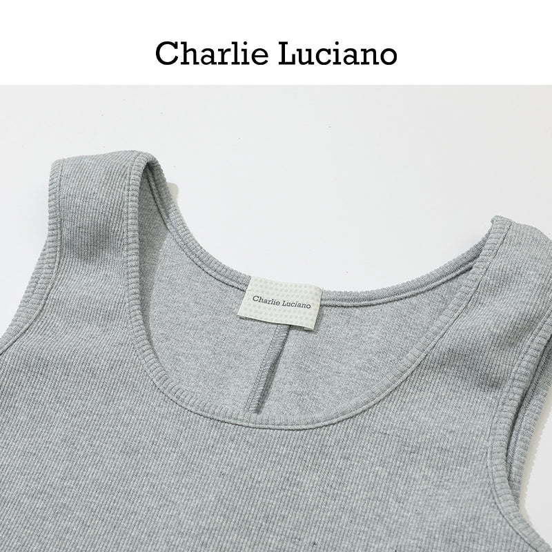 Charlie Luciano striped jacquard knitted sleeveless vest, summer new fashion top for women