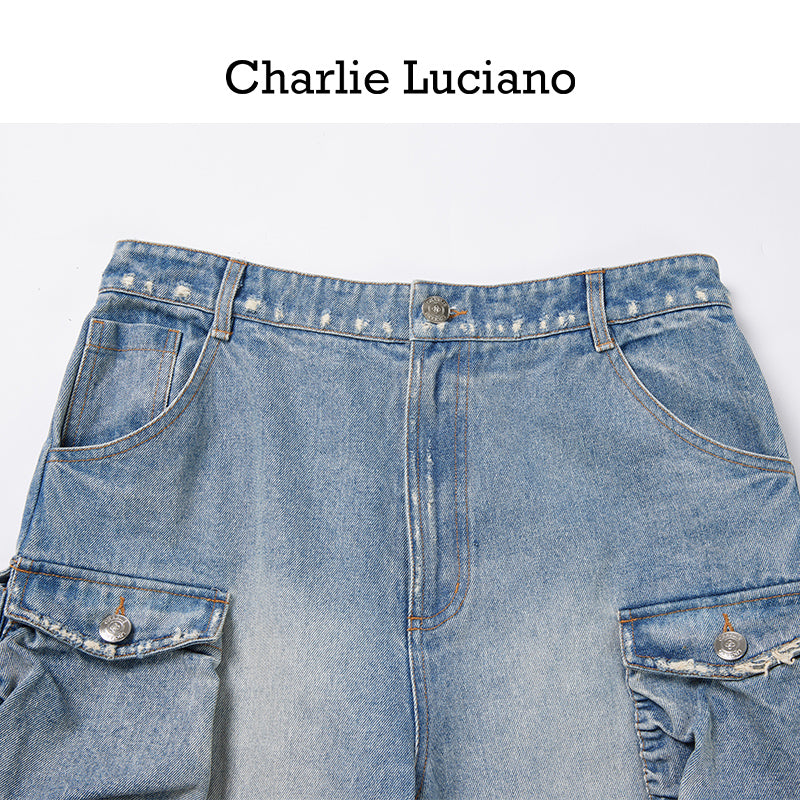 Charlie Luciano Spring/Summer Casual Work Pants for Men and Women, Multi Pocket Jeans, Trendy