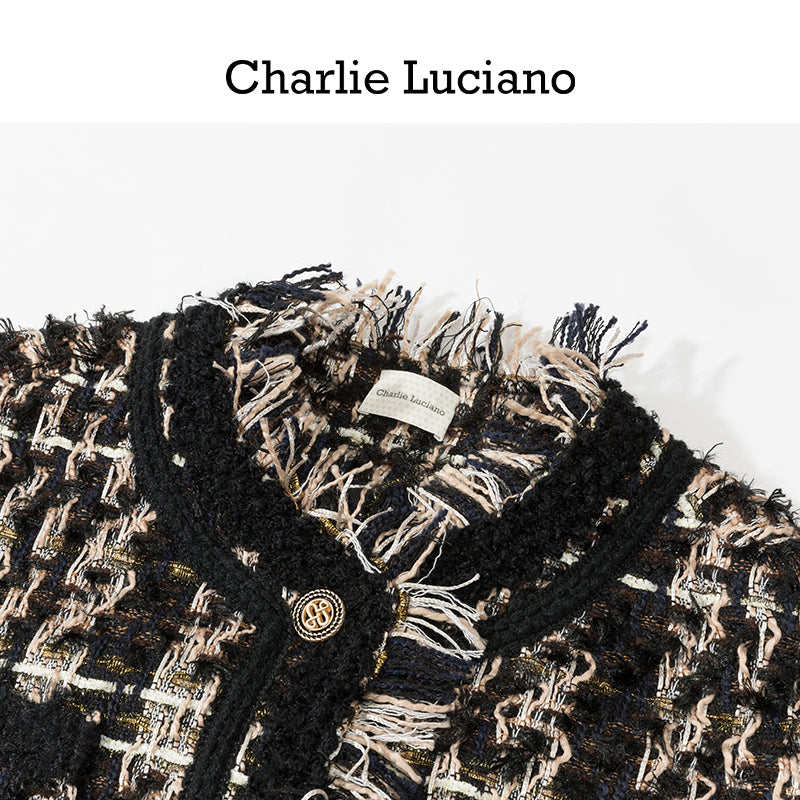 Charlie Luciano jacket retro fringe plaid couple jacket short top trendy