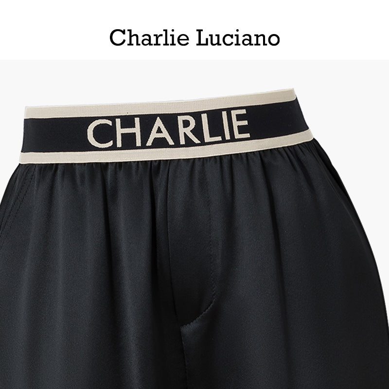 Charlie Luciano's flowing acetate pants with wide legs for slimming women's slim fit high waisted straight leg pants