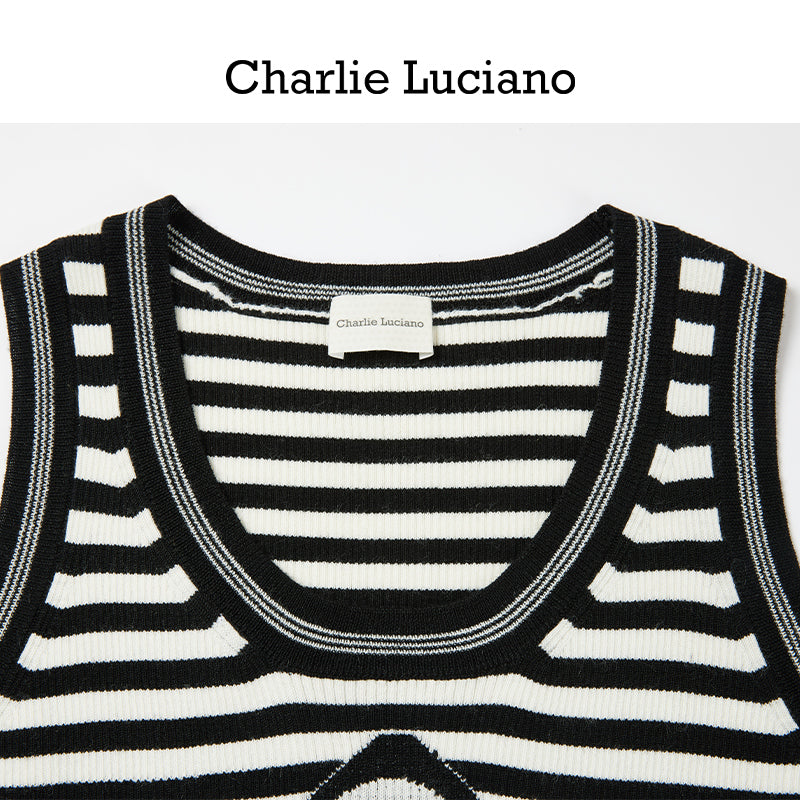 Charlie Luciano striped jacquard knitted sleeveless vest, summer new trendy brand top for women