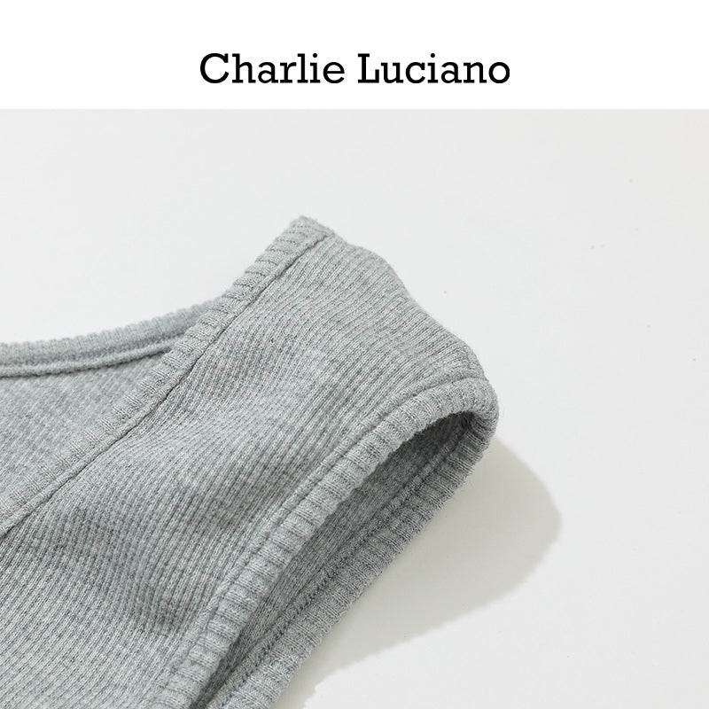 Charlie Luciano striped jacquard knitted sleeveless vest, summer new fashion top for women