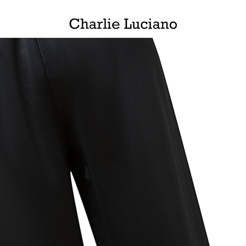 Charlie Luciano's flowing acetate pants with wide legs for slimming women's slim fit high waisted straight leg pants