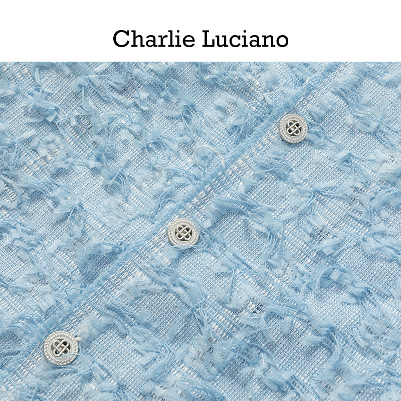 Charlie Luciano blue distressed style shirt cl jacket trendy brand top