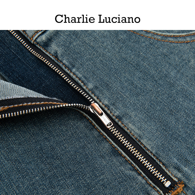 Charlie Luciano washed gradient denim bell bottoms jeans