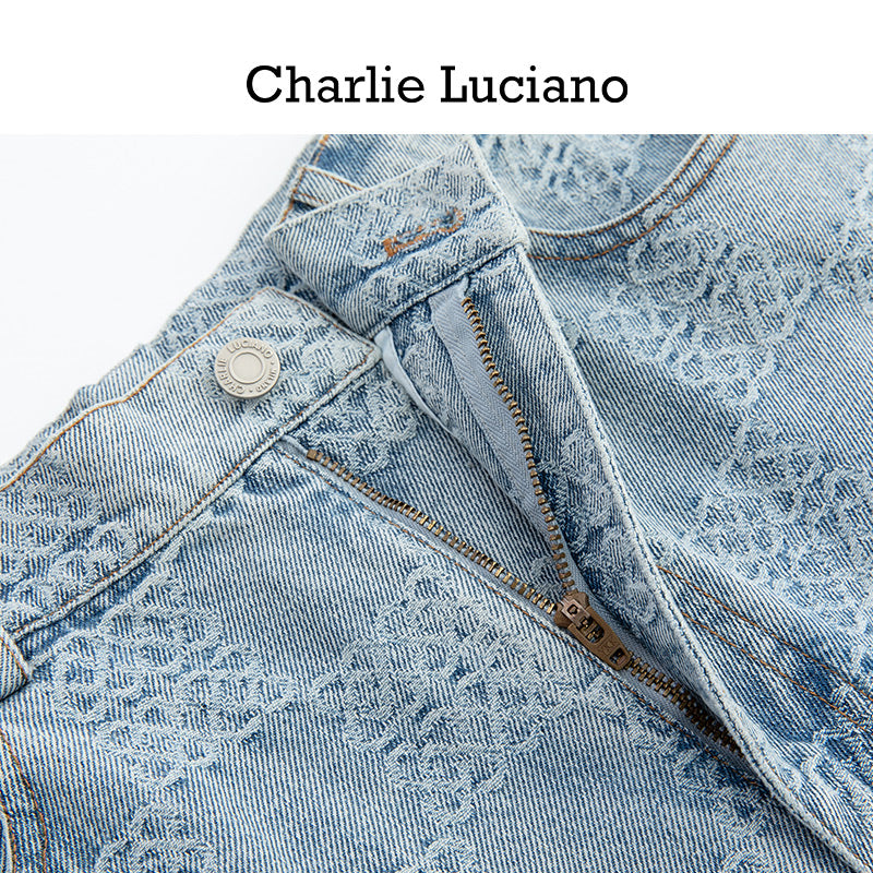 Charlie Luciano checkerboard wide leg pants trendy brand loose slimming casual versatile couple denim pants