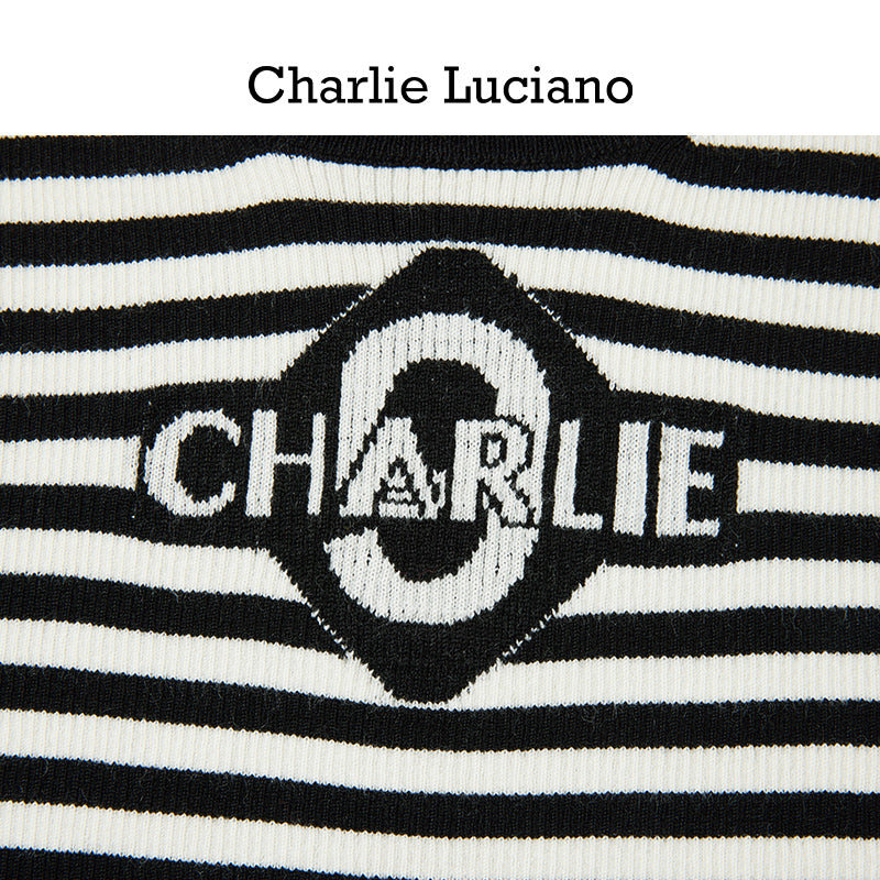 Charlie Luciano striped jacquard knitted sleeveless vest, summer new trendy brand top for women