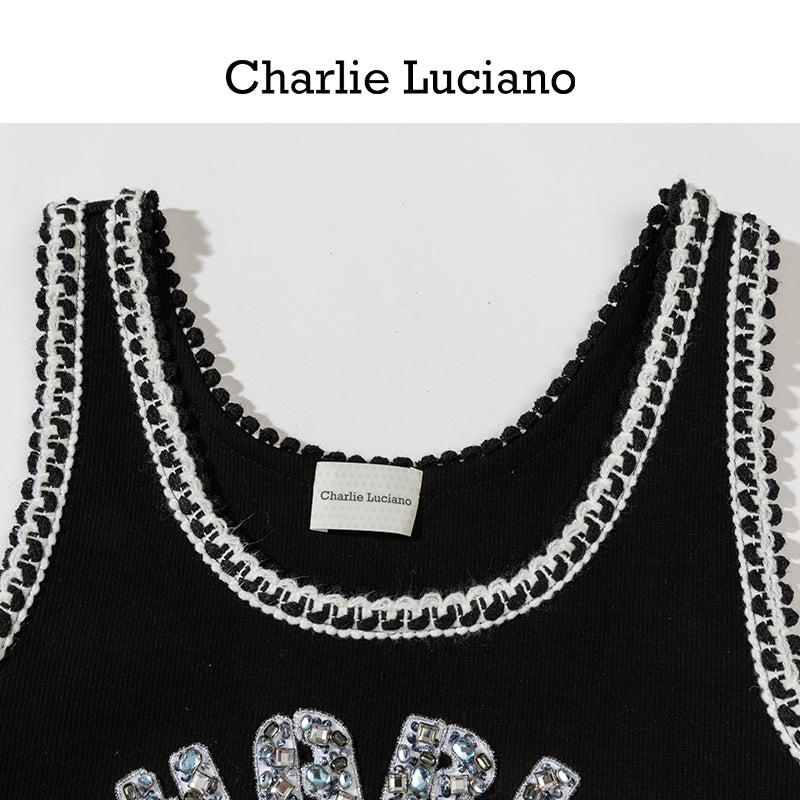 Charlie Luciano's new sleeveless interior comfortable sports logo printed vest for women's spring and summer outerwear