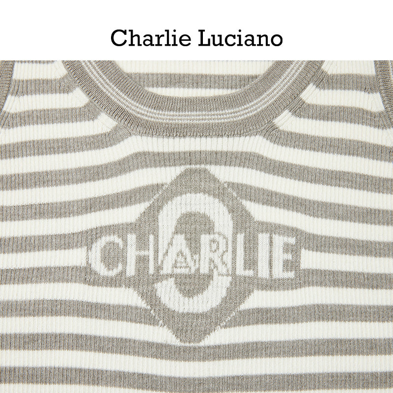 Charlie Luciano striped jacquard knitted sleeveless vest, summer new trendy brand top for women