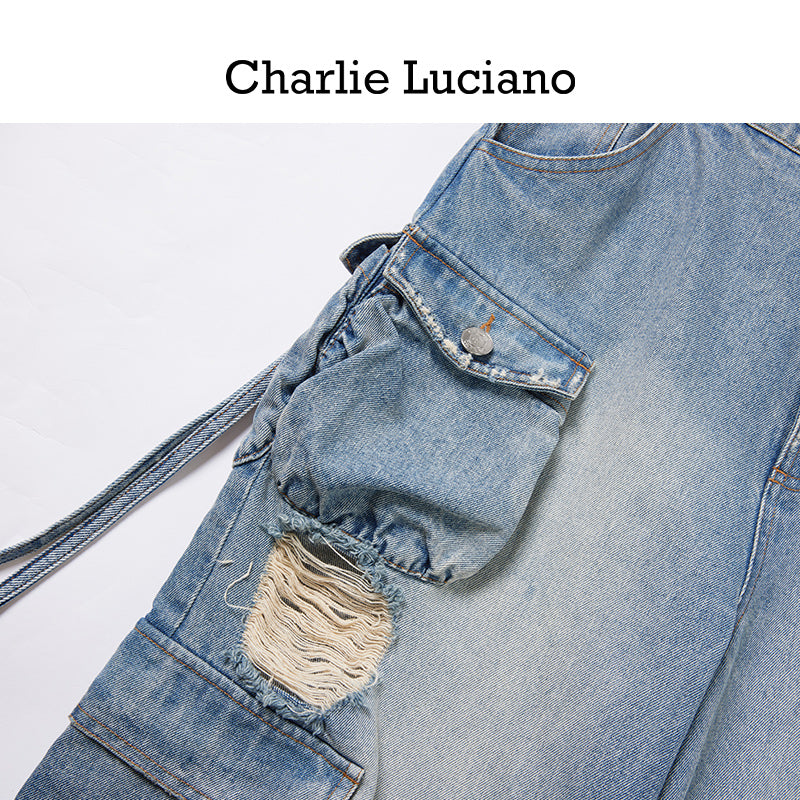 Charlie Luciano Spring/Summer Casual Work Pants for Men and Women, Multi Pocket Jeans, Trendy