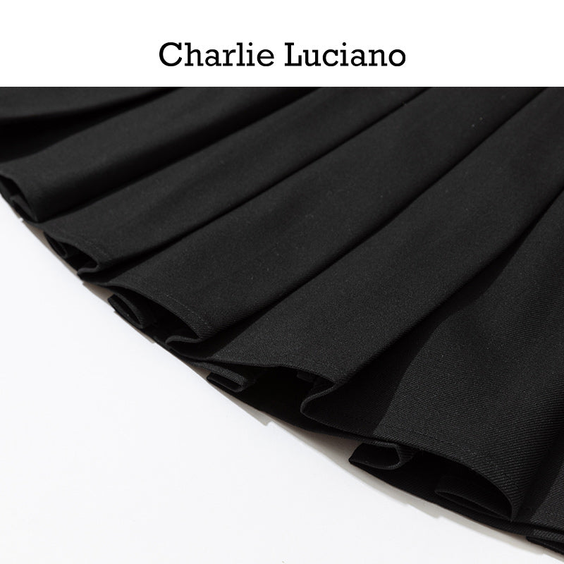 Charlie Luciano college style high waisted pleated skirt for women in spring and summer 2025, A-line slimming ribbon short skirt