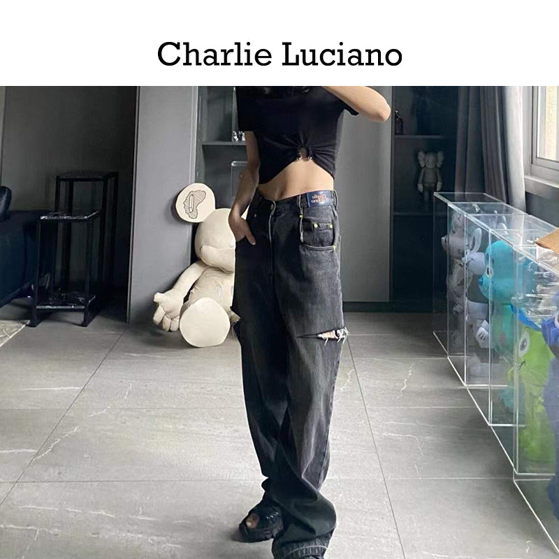 Charlie Luciano ripped pants 2025CL long pants trendy casual jeans for women