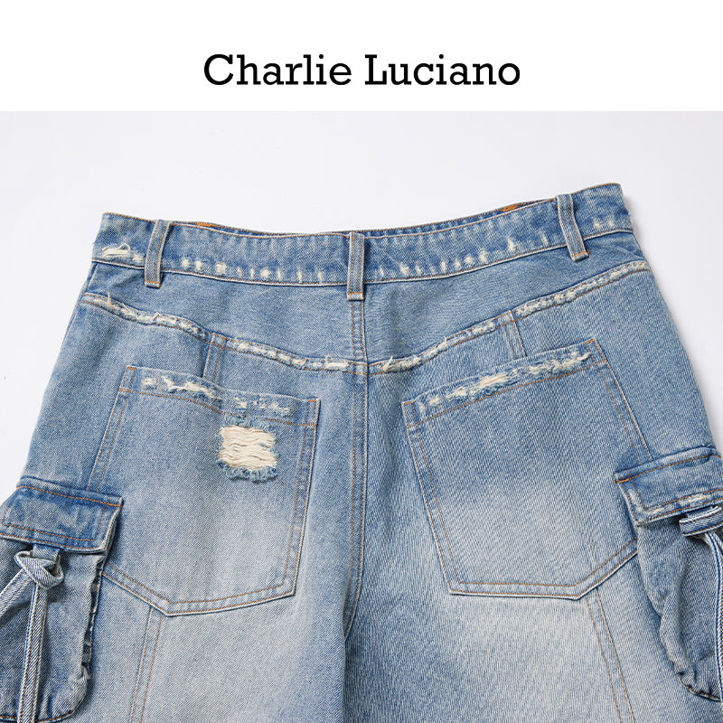 Charlie Luciano Spring/Summer Casual Work Pants for Men and Women, Multi Pocket Jeans, Trendy