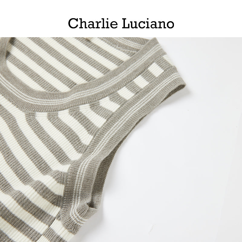 Charlie Luciano striped jacquard knitted sleeveless vest, summer new trendy brand top for women