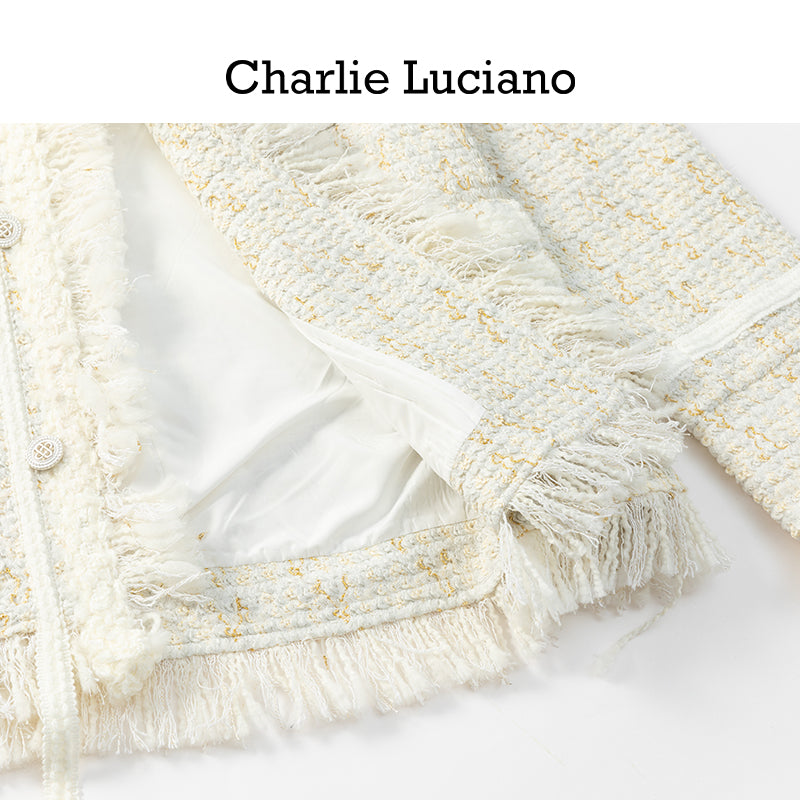 Charlie Luciano jacket 2025 trendy brand woven short white jacket for women