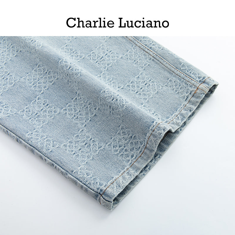 Charlie Luciano checkerboard wide leg pants trendy brand loose slimming casual versatile couple denim pants