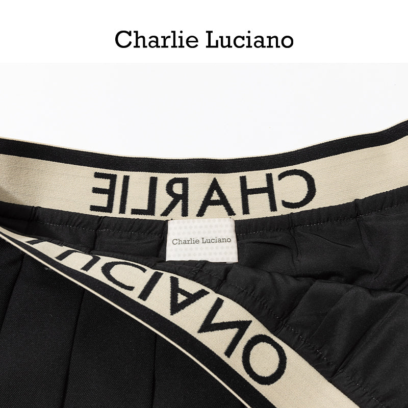 Charlie Luciano college style high waisted pleated skirt for women in spring and summer 2025, A-line slimming ribbon short skirt