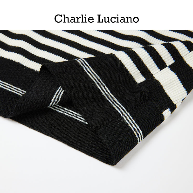 Charlie Luciano striped jacquard knitted sleeveless vest, summer new trendy brand top for women